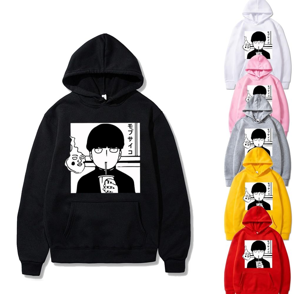 2020 Mob Psycho 100 Black Funny hoodie Men Streetwear Harajuku Cotton Casual hoodie Anime sweatshirt Homme