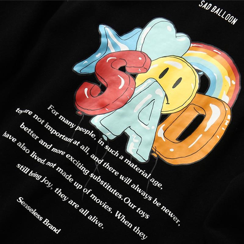 Hip Hop Streetwear Hoodie Sweatshirt Mens Sad Rainbow Printed Hoodie Cotton Harajuku Hooded Pullover Loose Casual Sweat Shirt