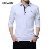 BROWON Hot Sale T Shirt Men Long T-shirt Turn-down Stripe Designer T-shirt Slim Fit Loose Casual Cotton T Shirt Male Plus Size