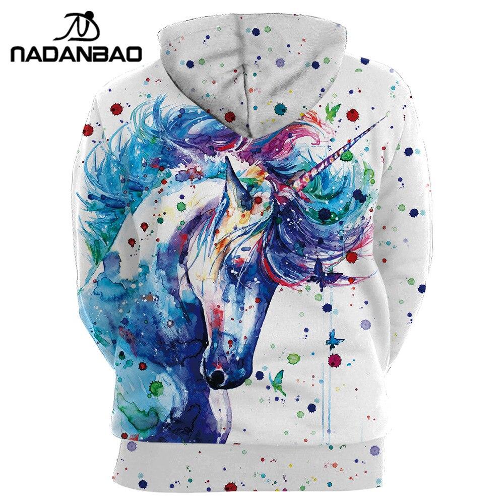 NADANBAO Brand Winter Women Sweatshirt Unicorn 3D Printed Cartoon Hoodies Pullovers Colorful Ink Splashi Hoodie Sweatshirts