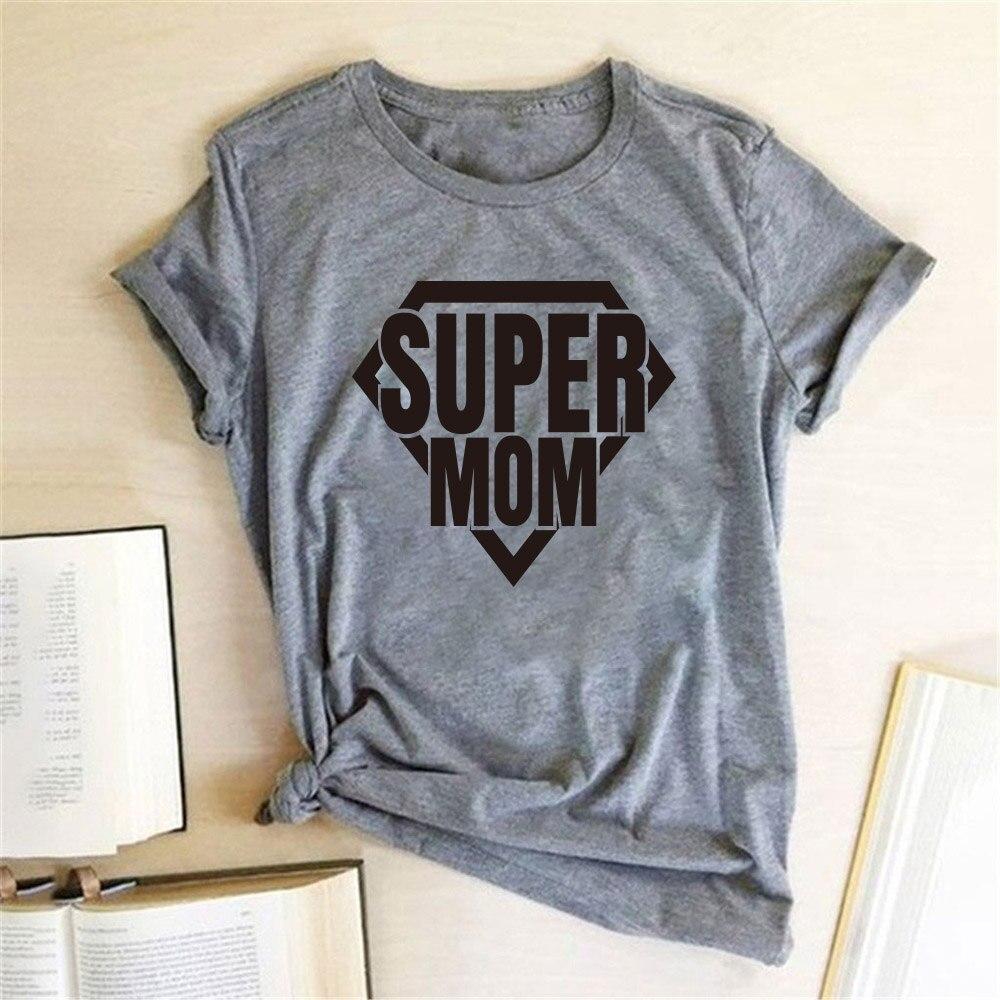 Mother's Day T-shirt Super Mom Print Women T-shirt Casual Short Sleeve Funny T Shirt Mother's Day Gift for Lady Harajuku Top Tee