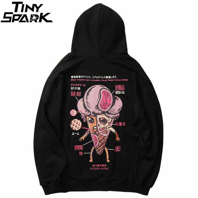 Autumn 2020 Hip Hop Hoodie Streetwear Funny Skull Ice Cream Anatomy Mens Harajuku Hoodie Sweatshirt Black Loose Pullover Cotton