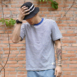 SauceZhan Free Shipp Navy Striped Sailor T-shirt Summer 100% Cotton Striped T-shirt Casual Male O-Neck Sailor T-shirt 310g