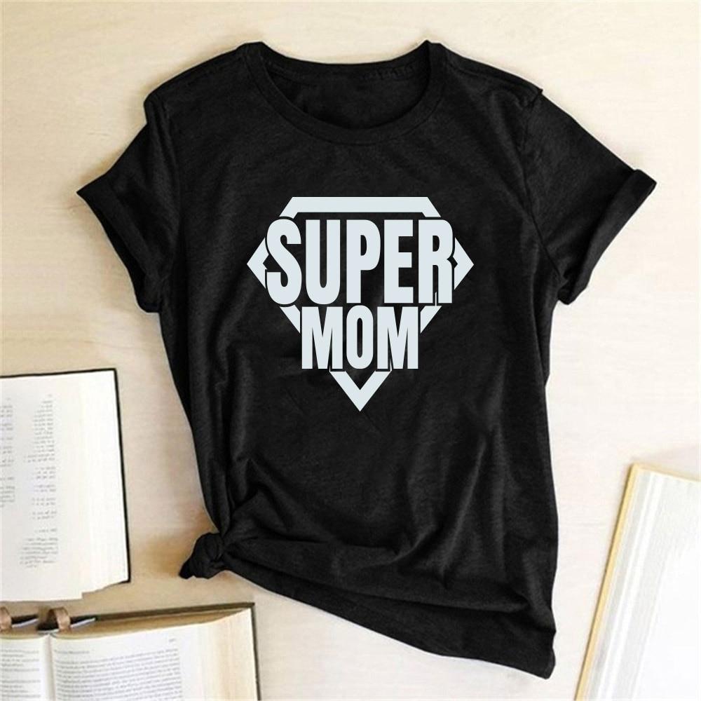 Mother's Day T-shirt Super Mom Print Women T-shirt Casual Short Sleeve Funny T Shirt Mother's Day Gift for Lady Harajuku Top Tee